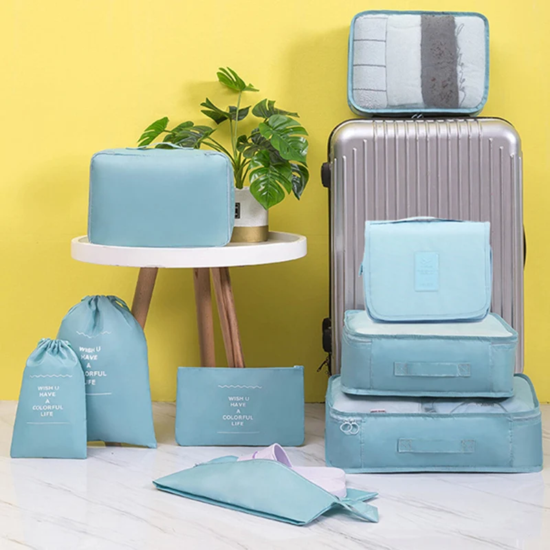 9 Pieces Set Travel Storage Bags Clothes Underwear Shoes Tidy Pouch Portable Luggage Organizer Bag Packing Cube Travel Bag