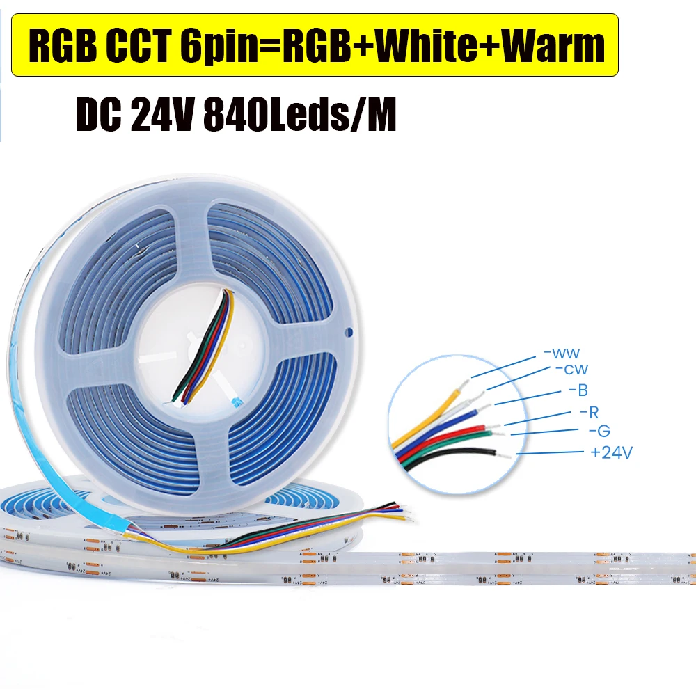 RGB RGBW RGBWW RGBCCT COB LED 스트립 12V 24V 840 784LED/M 유연한 고휘도 도트리스 Led 테이프 다이오드 유연한 리본