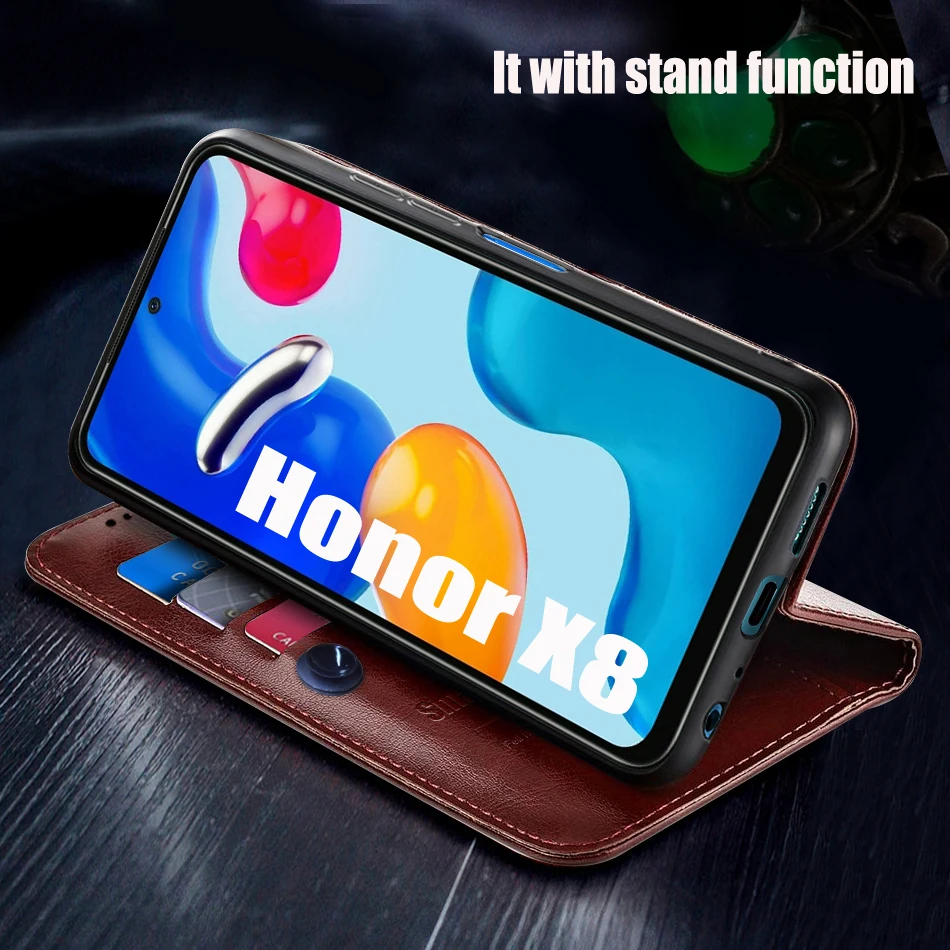 Luxury Retro Leather Flip case For Huawei Honor X8 Case Wallet Card Book case For Honor X8 X 8 HonorX8 Case Back cover Skin