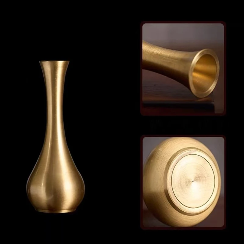 Chinese Style Creative Copper Small Vases Ornament, Home Living Room Desktop Decoration, Solid Color, Metal Brass Mini Vase, 1Pc