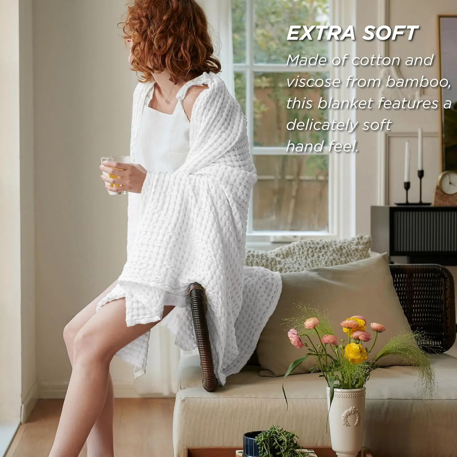 Cooling Cotton Waffle Weave Bamboo Blanket