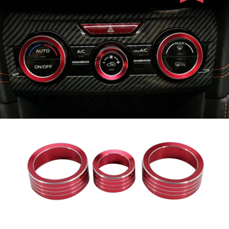 

3Pcs Air AC Knob Control Volume Red Cover For Subaru XV Forester 2018-2023 Car Center Console Knob Ring Kits