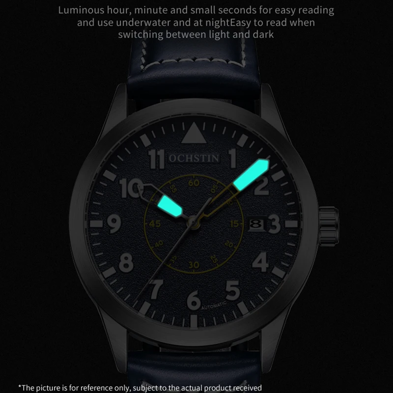 

OCHSTIN Luxury Men Genuine Leather Band Automatic Mechanical Yellow Watch Classic Multifunctional Auto Date Week Dial Wristwatch