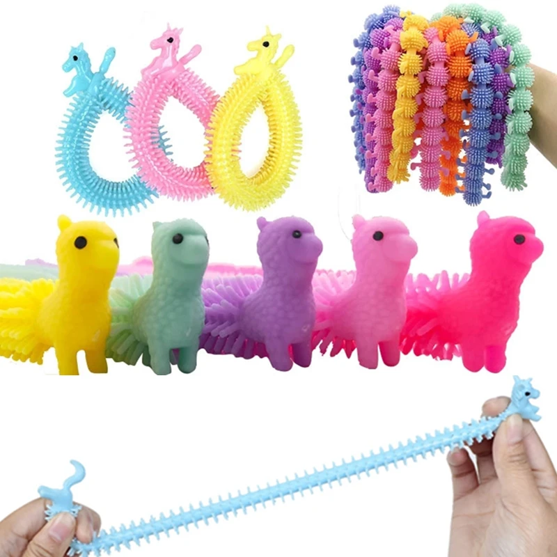 

1-30PCS Funny Unicorn Pull Worm Noodle Fidget Toys Caterpillar Bracelet Stretch String TPR Rope Stress Relief Kids Toy Gifts
