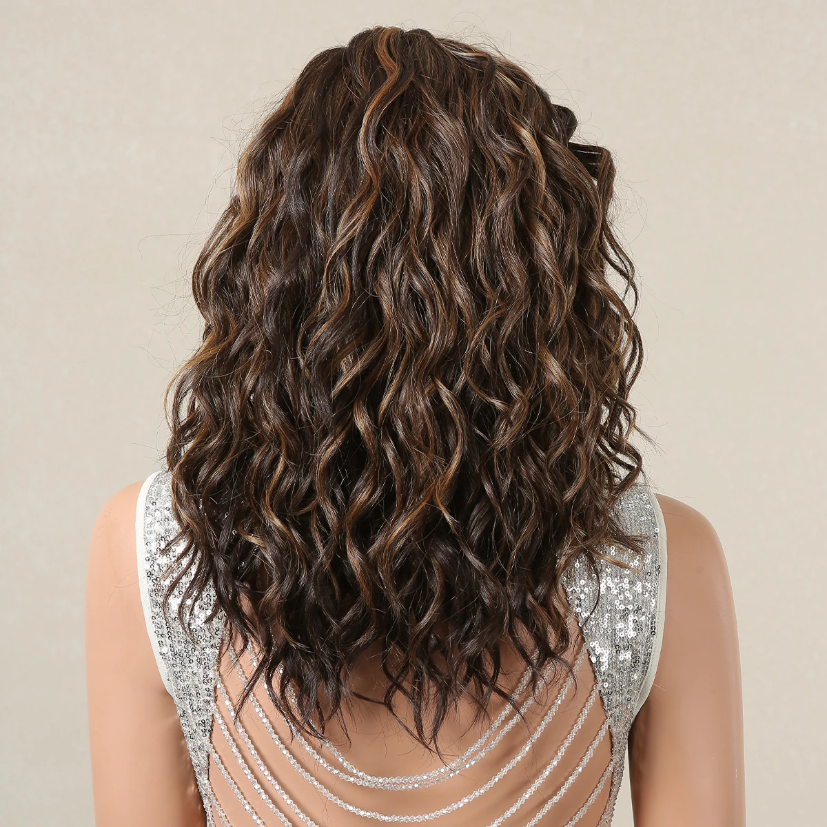 Lace Front Synthetic Wigs Preplucked Curly Wave Brown Golden Highlight Shoulder Length Lace Wig for Black Women Heat Resistant - 5