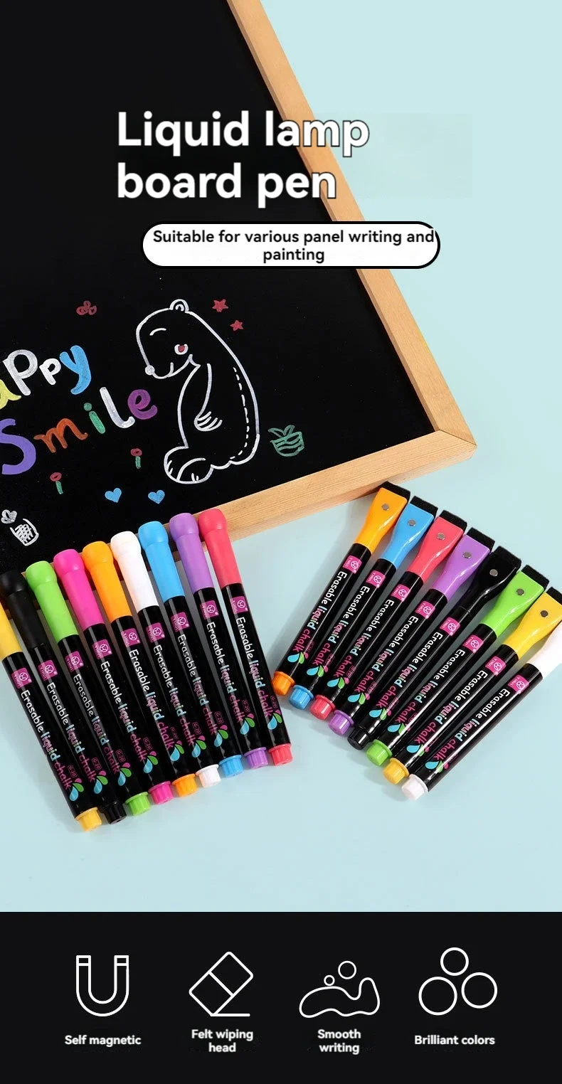 8 Farben 1–2 mm Flüssigkreide, löschbarer Textmarker, fluoreszierender Markierungsstift für Whiteboard, Graffiti, LED-Werbetafel, Weiß – Detail 2