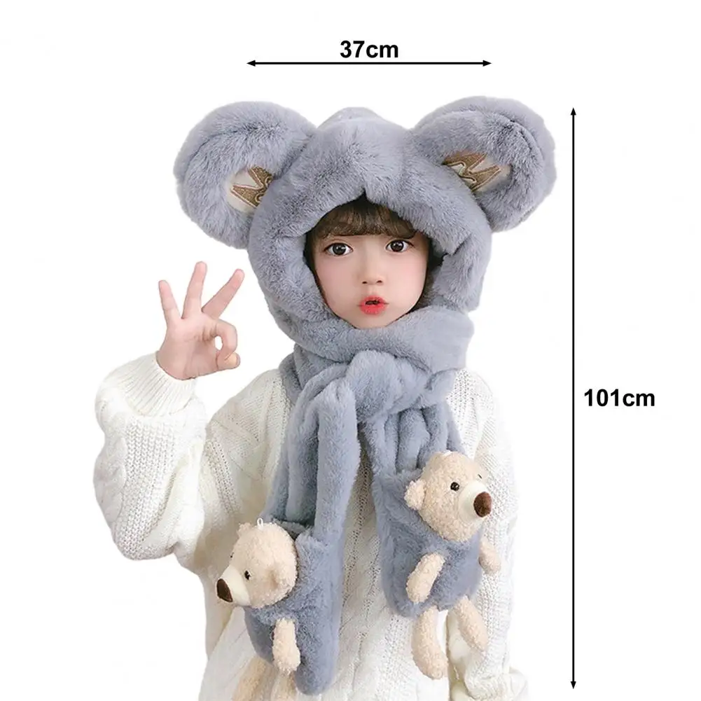 Kids Hat Neck Scarf Gloves Set 3 In 1 Cute Thickened Plush Ear Protection Hat Cartoon Bear Decor Boys Girls Holiday