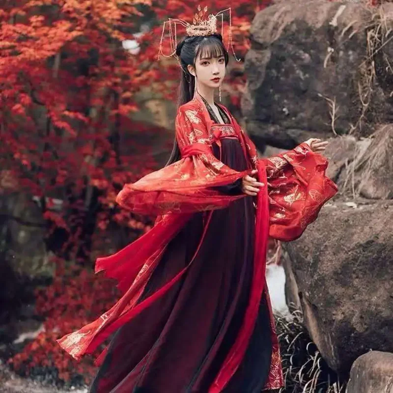 

Women's Makeup New Chinese Traditional Hanfu Dress Spring and Autumn Model Two piece Set Full Chest Fairy Dress Red Clothing
