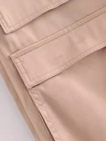 Women Fashion With Pockets Satin Cargo Pants Vintage High Waist Zipper Fly Female Trousers Mujer - Image 6