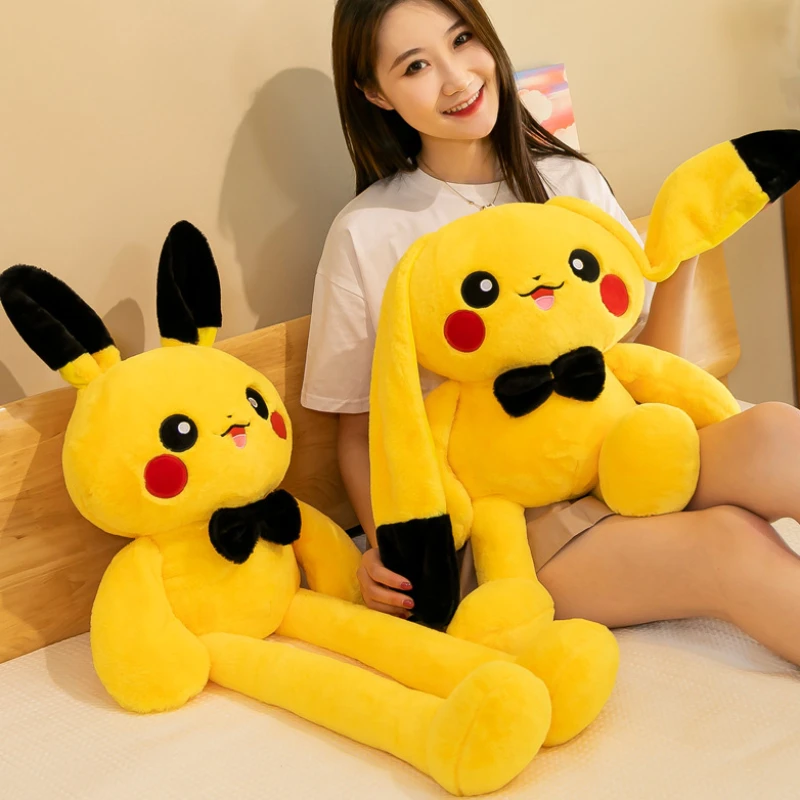 

100cm Big Size Pokémon Cartoon Comic Pillow Doll Long Legged Pikachu Toy Stuffed Animal Earskin Adjustable Length Pikachu Gift