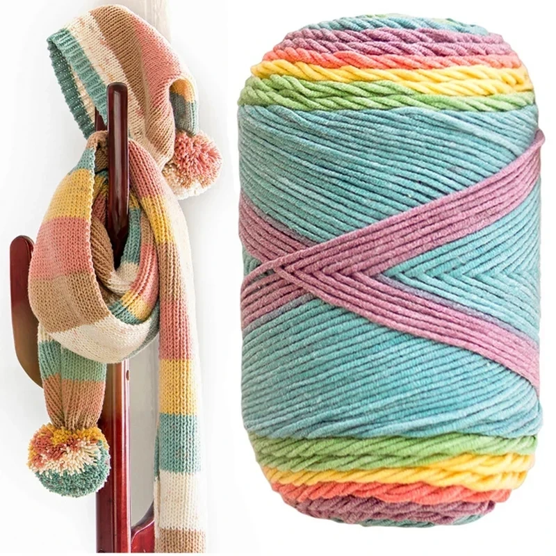 3pcsX100g Rainbow Yarn 5 Strand Segment Dyed Yarn DIY Handmade Knitted Yarn for Sweater Hat Scarf Sofa Cushion Cake Yarn 193M 3