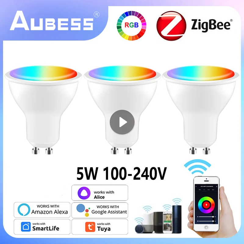 Zigbee Tuya Inteligentna Żarówka Led Gu10 5W Rgb Ściemnialna Lampa Rgbcw Zdalne Sterowanie Działa Z Alexa Google Home Alice
