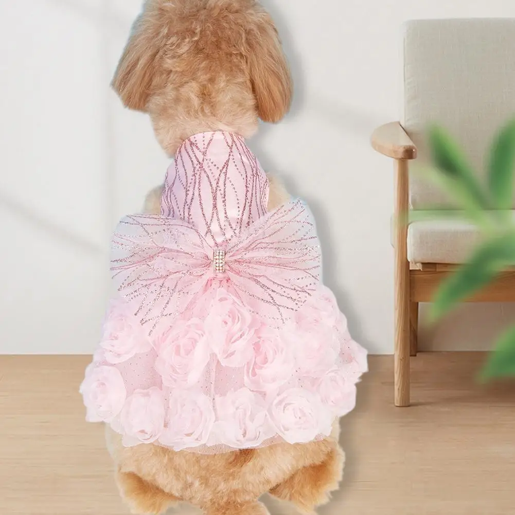 강아지 드레스, 애완 동물 웨딩 드레스, 포메라니안 치와와 강아지 고양이 코스튬, 3D 꽃
