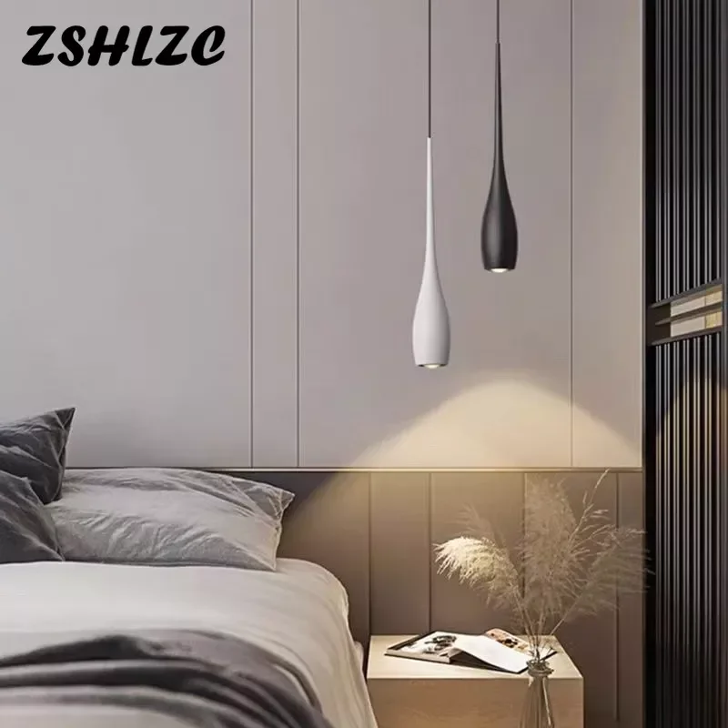 

Minimalist Modern Led Pendant Lamp Black White AC110V 220V Bedroom Bedside Spotlight Fixtures For Living Room Dining Room Decor