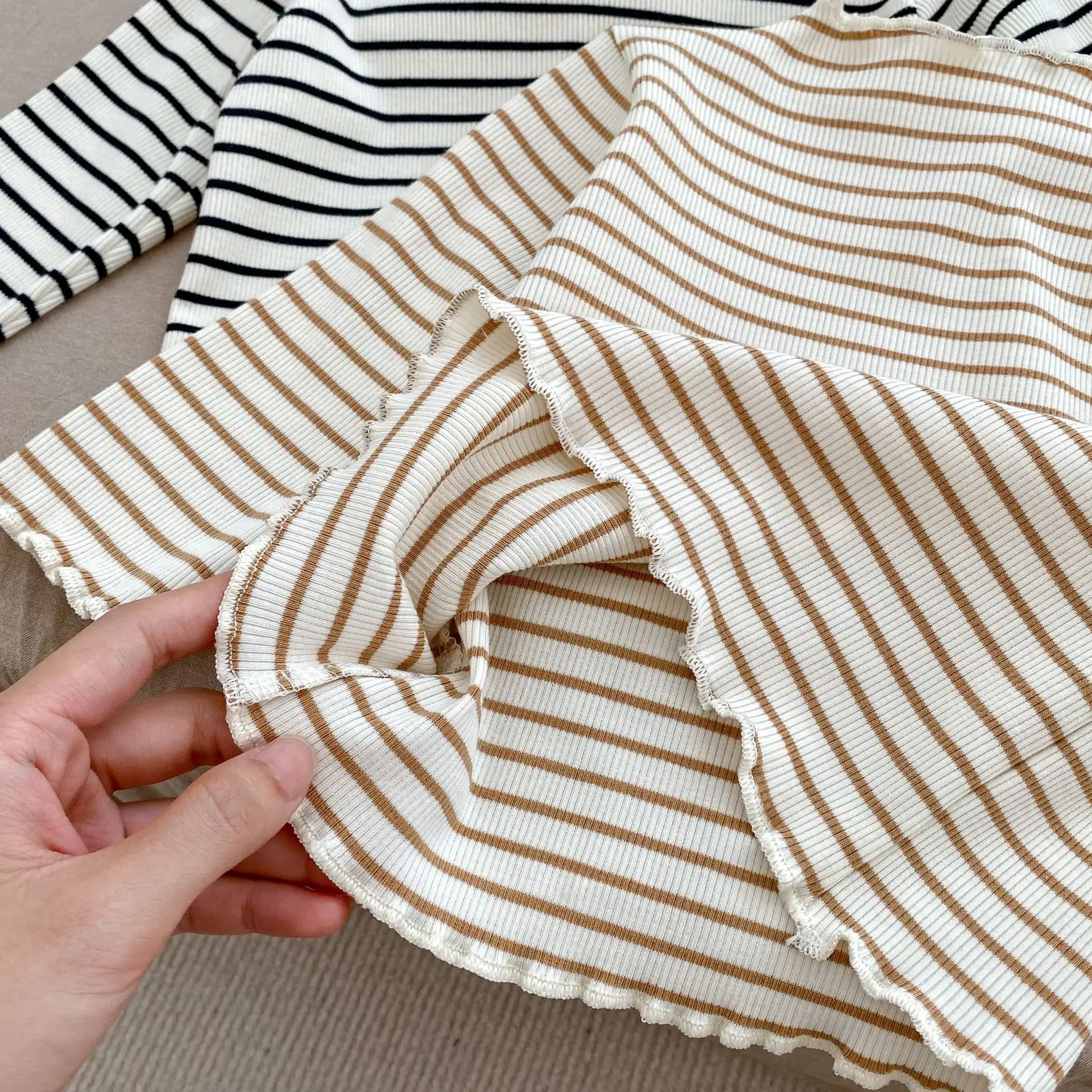 여아용 하프 하이 칼라 나무 귀 가장자리 하의 셔츠, 6M-3Y  꽃무늬 얇은 긴팔 상의