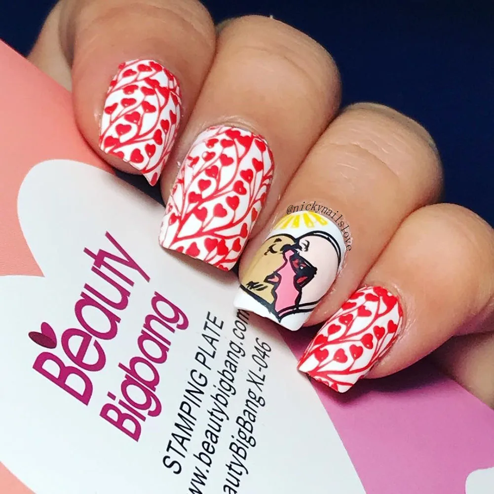 BeautyBigBang Nail Stamping Plates Valentine's Day Love Heart Flowers Pattern For Nails DIY Art Stamp Template XL-046 5