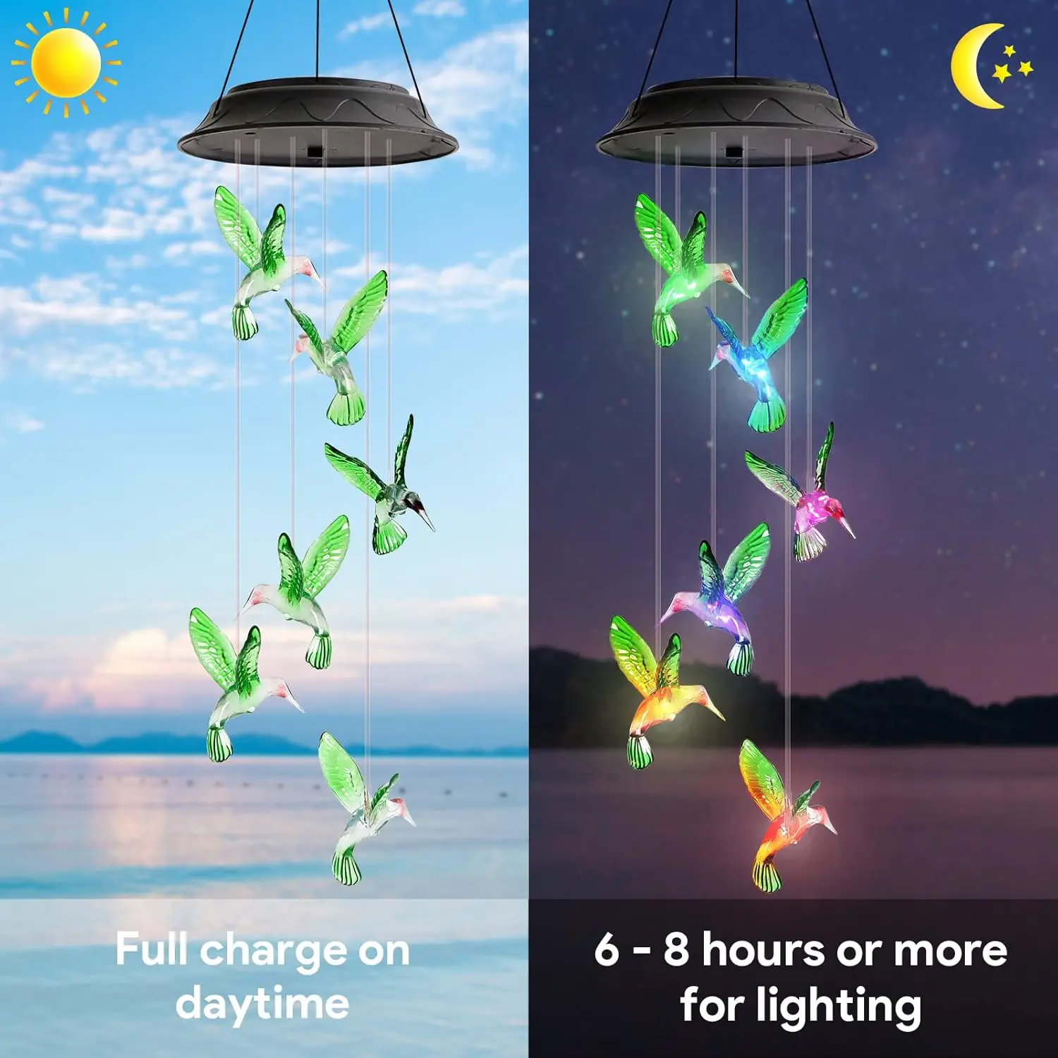 Solar Hummingbird Wind Chimes Night Light for Outside Solar Lights Outdoor/Indoor Decor Hanging Mobile Garden Yard Patio