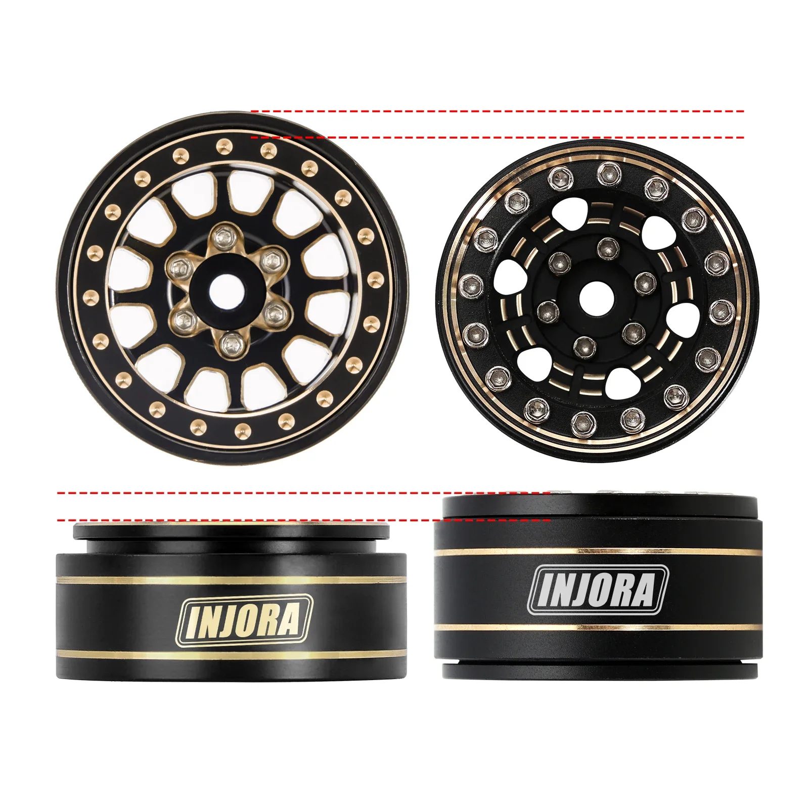 INJORA 1.0 Plus Brass Beadlock Wheel Rims for 1/24 1/18 RC Crawler SCX24 TRX4M FCX24 (W1101 W1102 W1103 W1107) 3