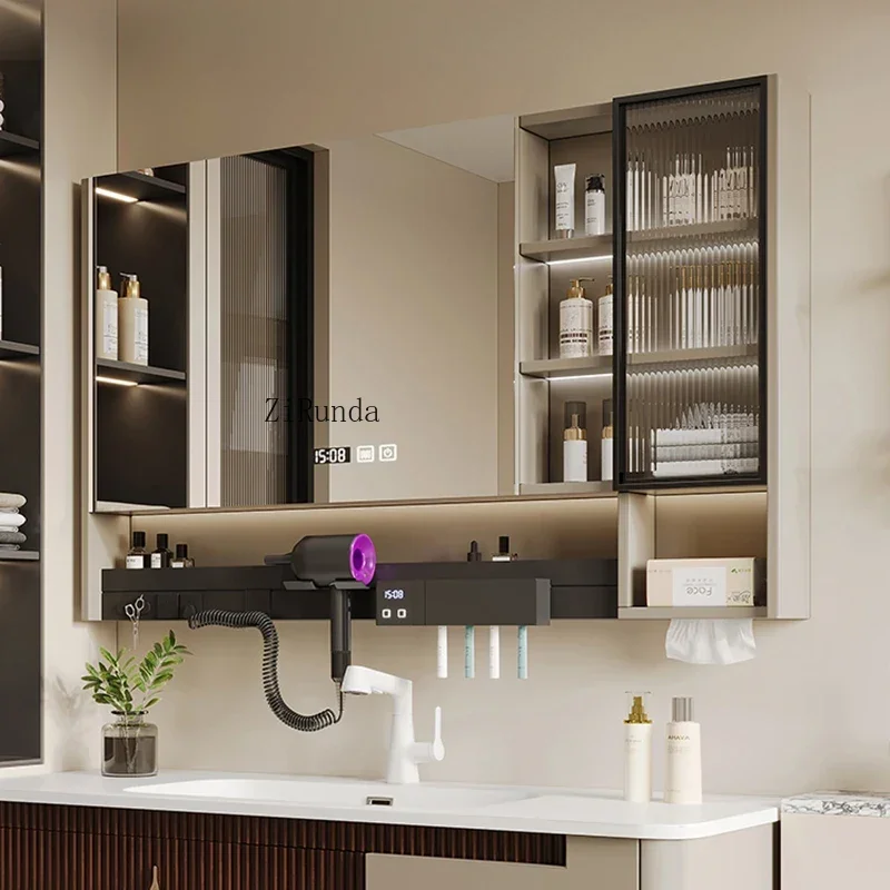 Nordic Smart Mirror Cabinet Wall-mounted Mirror Storage Cabinet with Light Anti-fog Large Space Shelving Furniture Specchio FYBC
