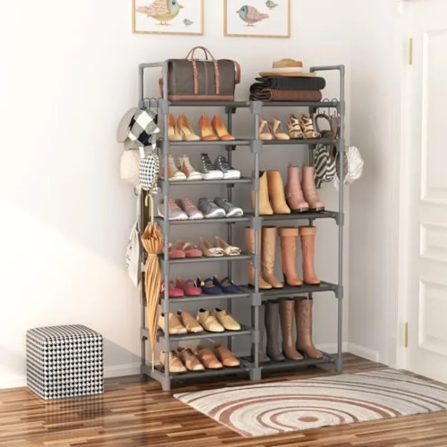 Shoe Rack Shoe Storage Organizer for Closet Entryway Garage Bedroom 8 Tier Tall Metal Shoe Shelf for 2632 Pairs Boots Shoes Adj
