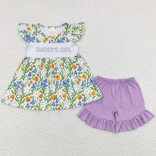 Ropa de verano para niñas, trajes de Boutique para mamá, niño, papá, niña, bordado, ropa para Hermanos, conjuntos de pantalones cortos para niñas, venta al por mayor - Imagen 2