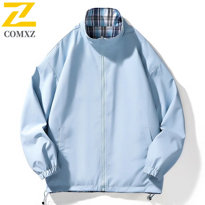 EiAO Jacket Reversible Plaid  Men Women Colorblock Stand Collar Waterproof Windproof Casual Coat for Hiking Camping Fishing 2025