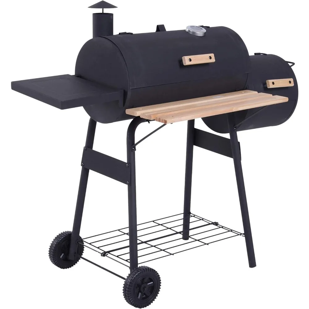 

Outsunny 48" Portable Barrel Charcoal BBQ Grill, Steel Outdoor Barbecue Smoker with 232 Square Inches Cooking Space, Storage