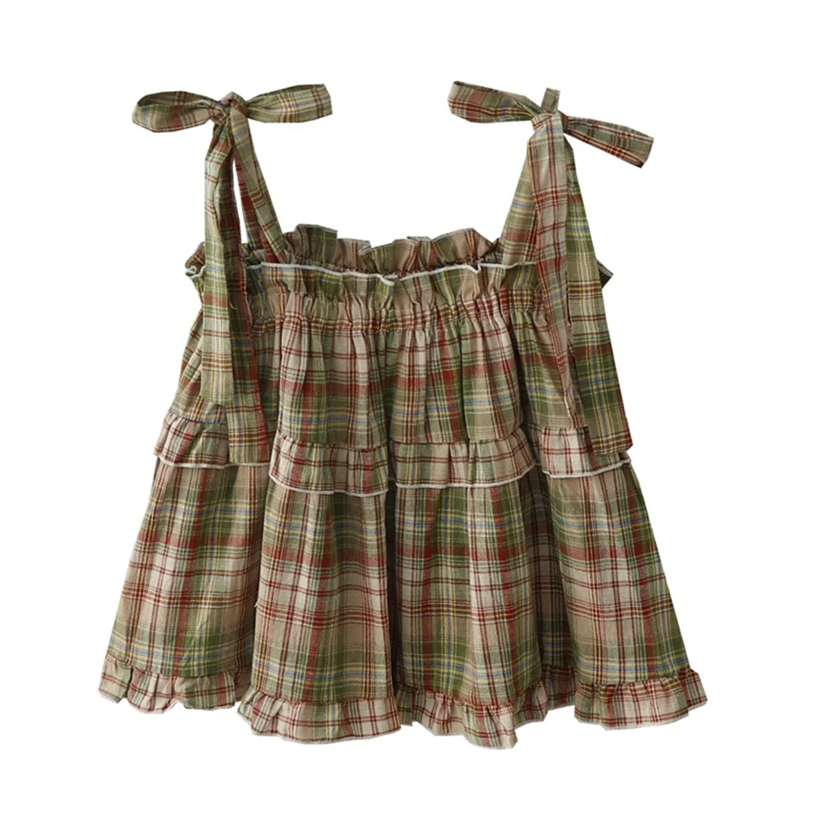 Y2K Hot Women Summer Acubi Japan Vintage Gyaru Tanks & Camis Lace Up Green Crop Top Plaid Strap Sleeveless Tank Tops Clothes