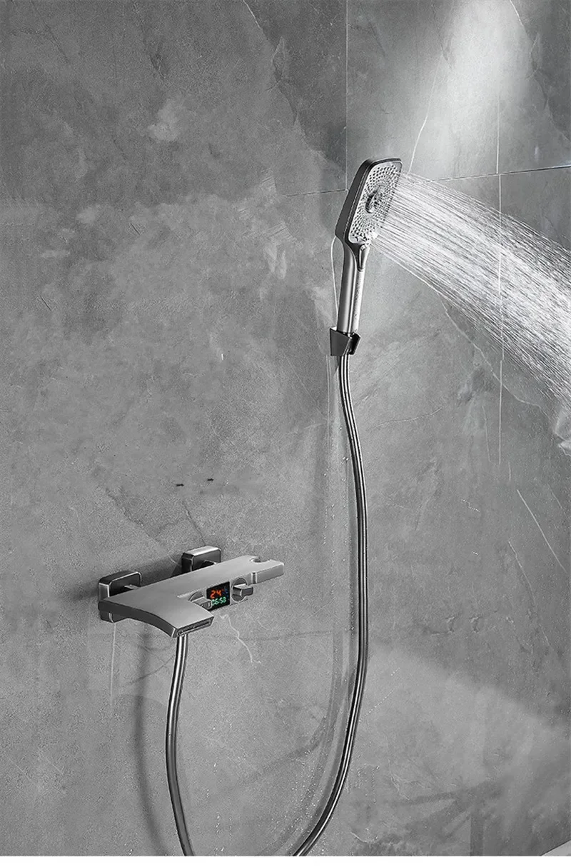Description Picture 2 of itemGray Digital Display Bathtub Shower Set Wall Mounted Black  Faucet Bathroom Cold and Hot White Bath and Mixer Taps