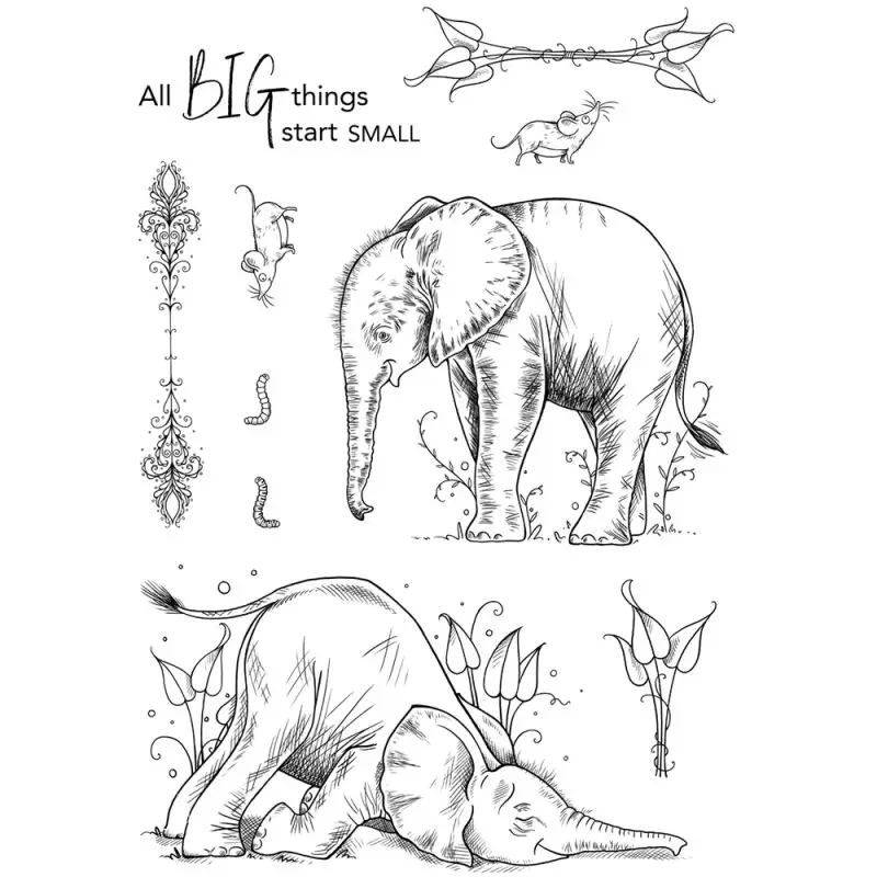 

Baby Elephant Clear Stamps Mice Worms Sentiments Transparent Silicone Stamp for DIY Scrapbooking Cards Making X15