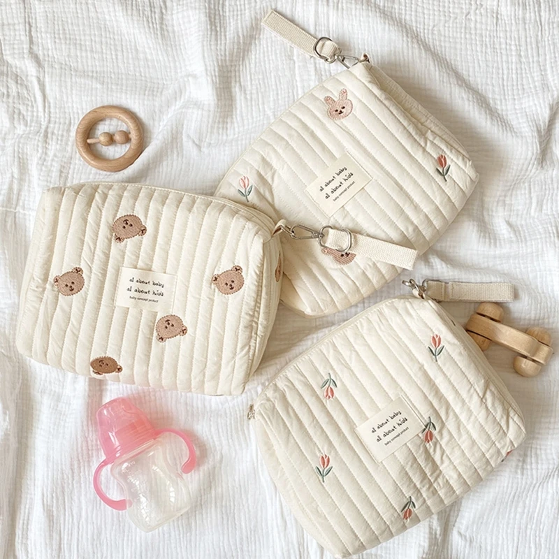 

Cute Bear Embroidery Mommy Bag Zipper Newborn Baby Diaper Bags Nappy Travel Stroller Storage Organizer Makeup Pouch