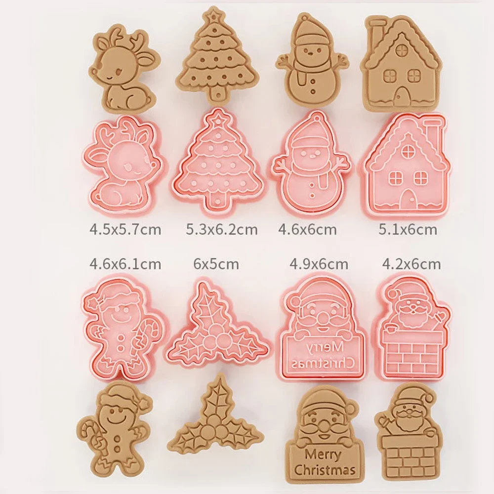 8Pcs Christmas Cookie Cutters Santa Claus Snowflake Cookie Molds Biscuits Embosser Stamp Christmas Baking Accessories Decoration