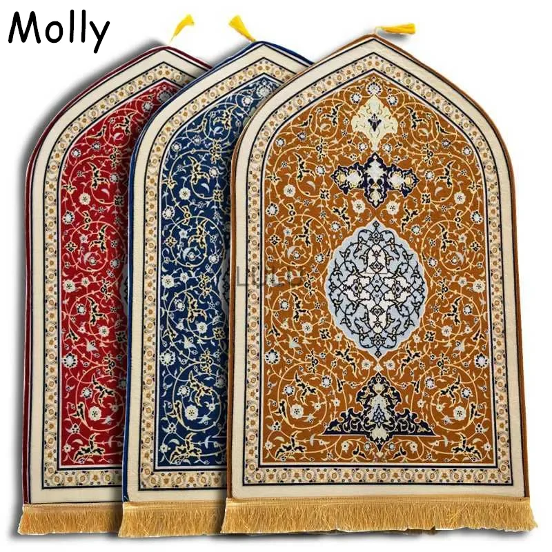 

Luxury Flannel Printed Prayer Mat,Muslim Prayer Rug,Ramadan Anti-slip Soft Worship Kneel Carpets Portable Travel Prayer Rugs