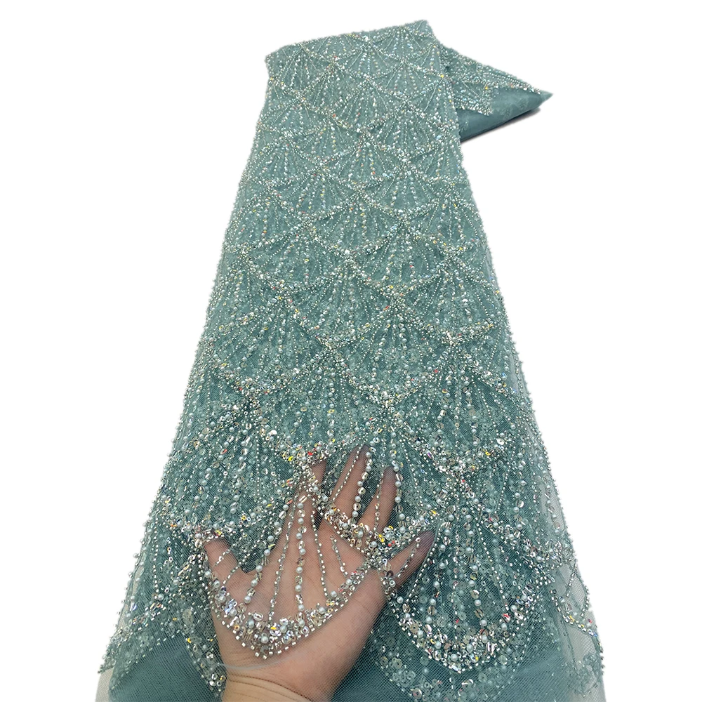 African Beaded Lace Fabric French Bridal Sequins Lace Fabric Luxury Nigerian Tulle Couture Materiel tulle fabric,sequins jacquard lace fabric,lace trim fabric