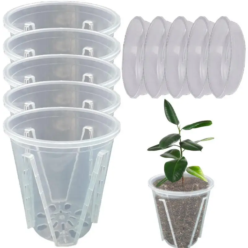 5PCSFlowerPotClearOrchidPlanterFlowerpotsTrayRootBreathableGrowthContainerSlots