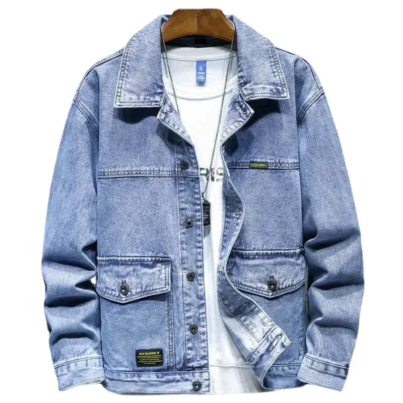 

Blue Men's Denim Jacket Male Jean Coats Autumn Button Cowgirl Low Cost Washed Worn High Quality Large Size Casual Original Loose