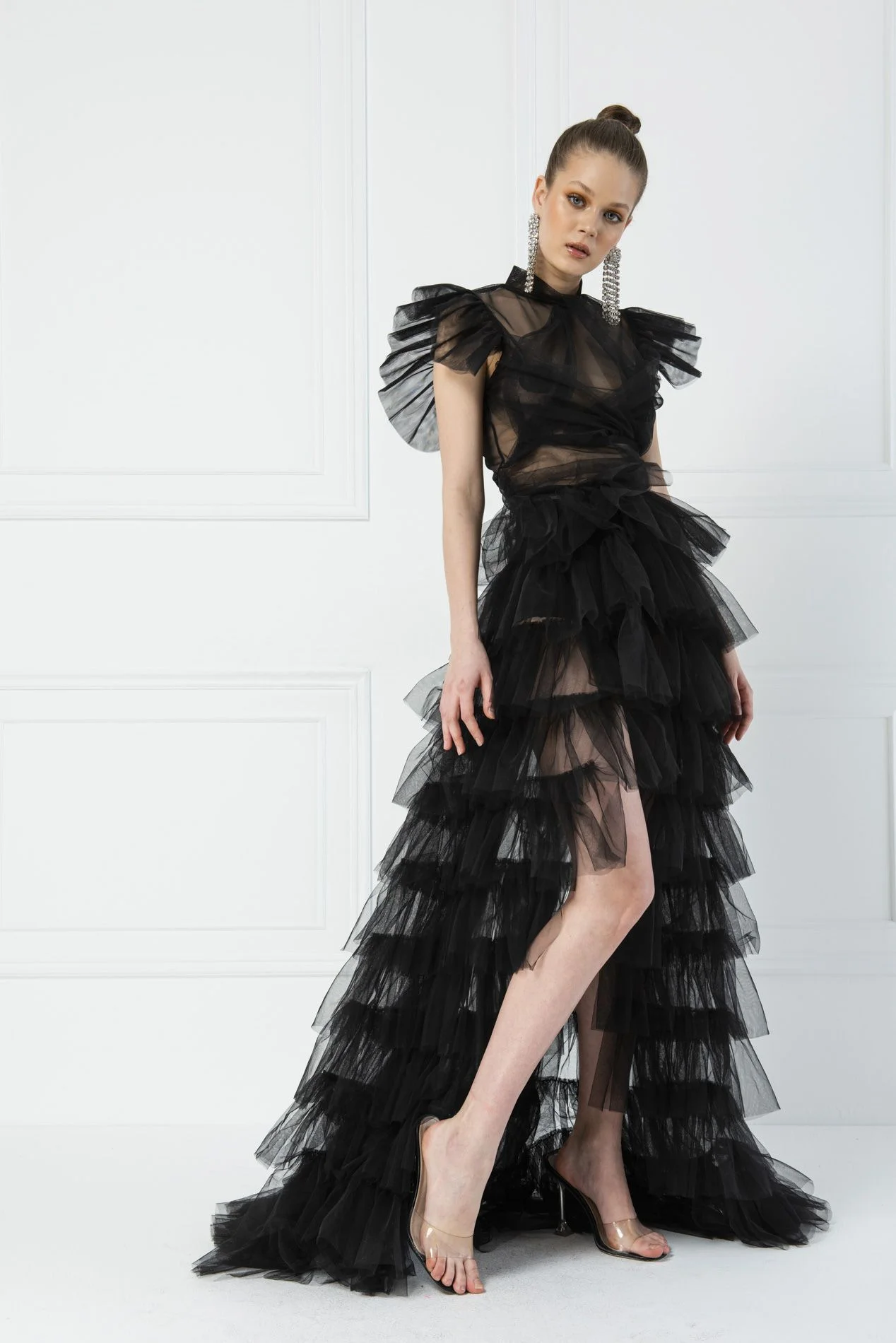 

Cutubly Elegant Mesh Pleated Cake Skirts See Through Lace High Waist Skirt Night Rave Party Outfits Lady Female Club Rave Split