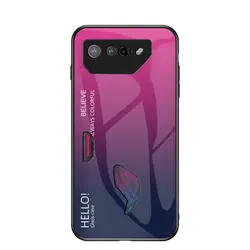 Gradient Tempered Glass Back Cover Hard Phone Case Protector for Asus ROG Phone 7 (Rose Pink)