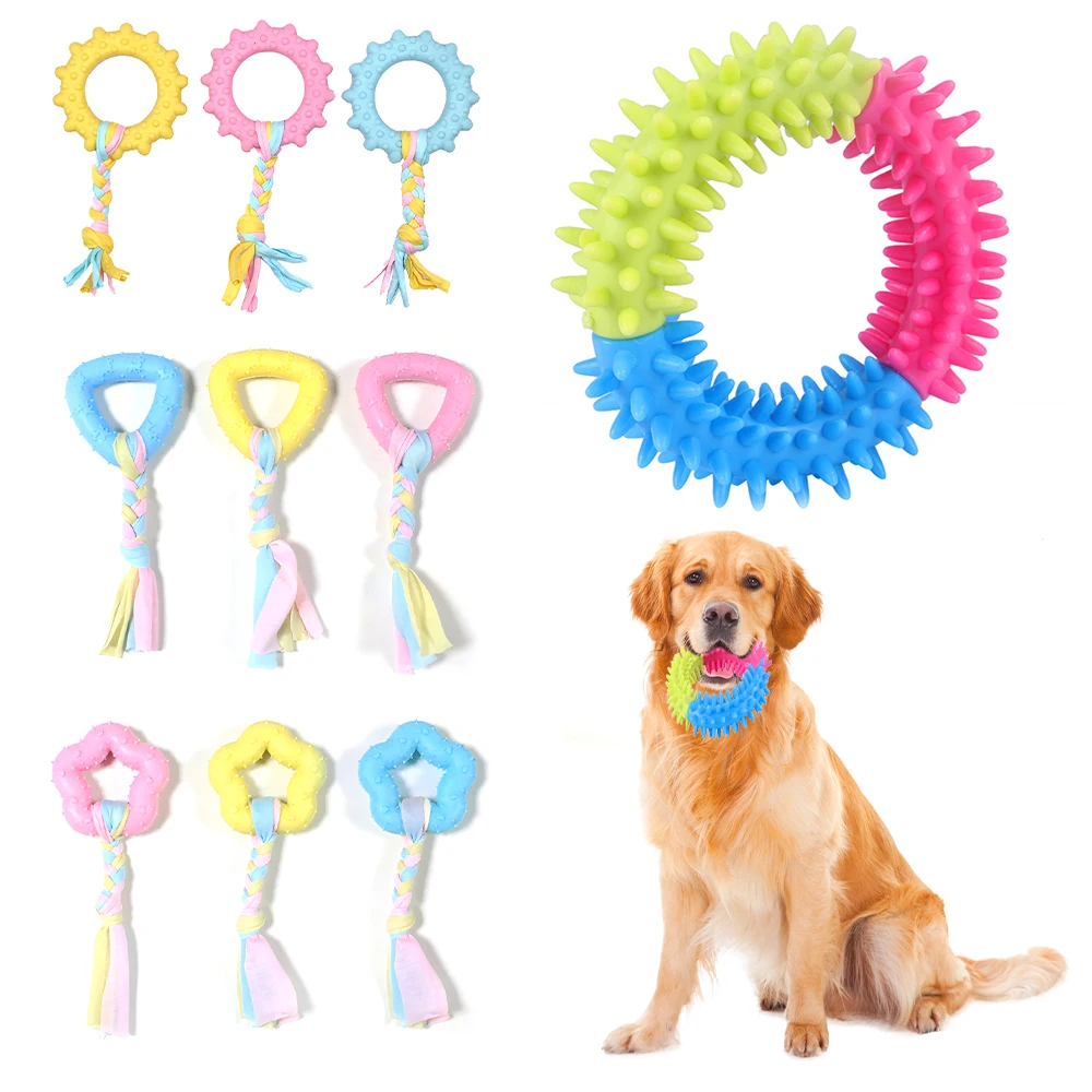 الكلب مضغ اللعب لتنظيف الأسنان TPR عقدة اللعب شائك دائرة حلقة لدغة مقاومة المولي تنظيف الأسنان لوازم التدريب الحيوانات الأليفة هدية