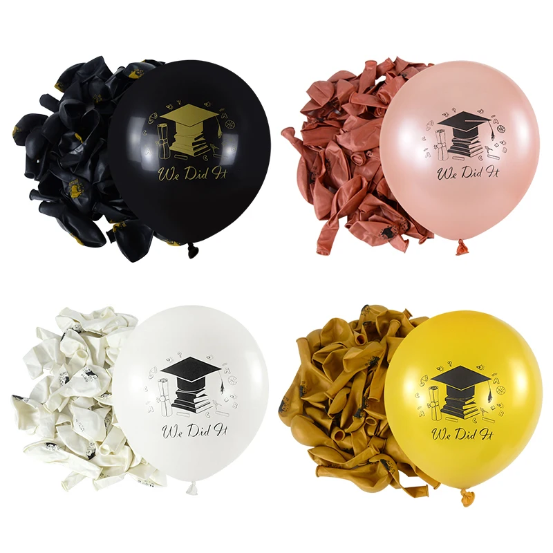 

10pcs Graduation Decor Balloon Congrats Graduate Bachelor Cap We Did It Printed Latex Balloons Congratulations Grad Air Globos