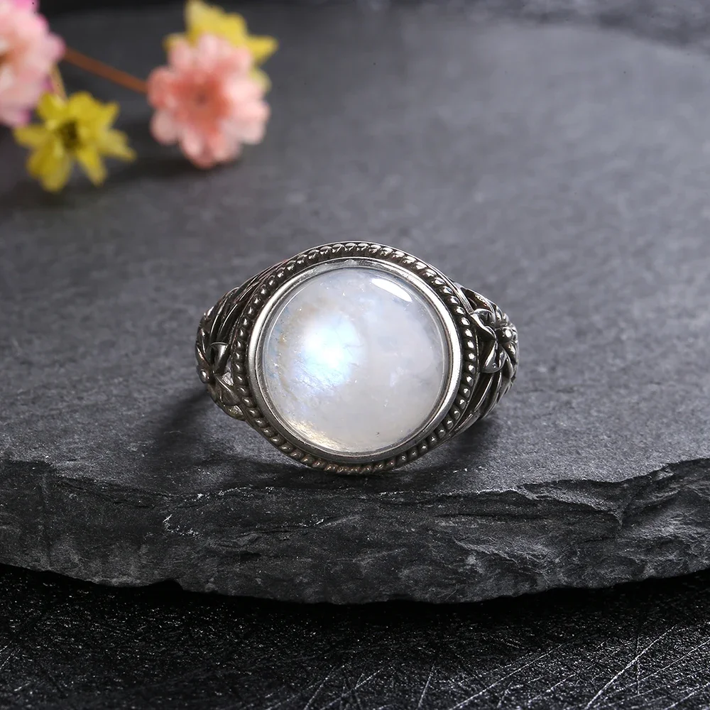 最新のレトロフラワー S925 シルバーナチュラルムーンストーン 最新のレトロフラワー S925 シルバーナチュラルムーンストーン