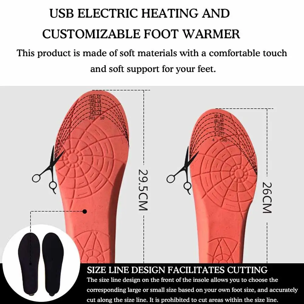 USB Heated Insoles Rechargeable Electric Foot Warming Shoe Warmer Pad Sports Sock Feet Winter Insoles Heating Pad Outdoor S6F1