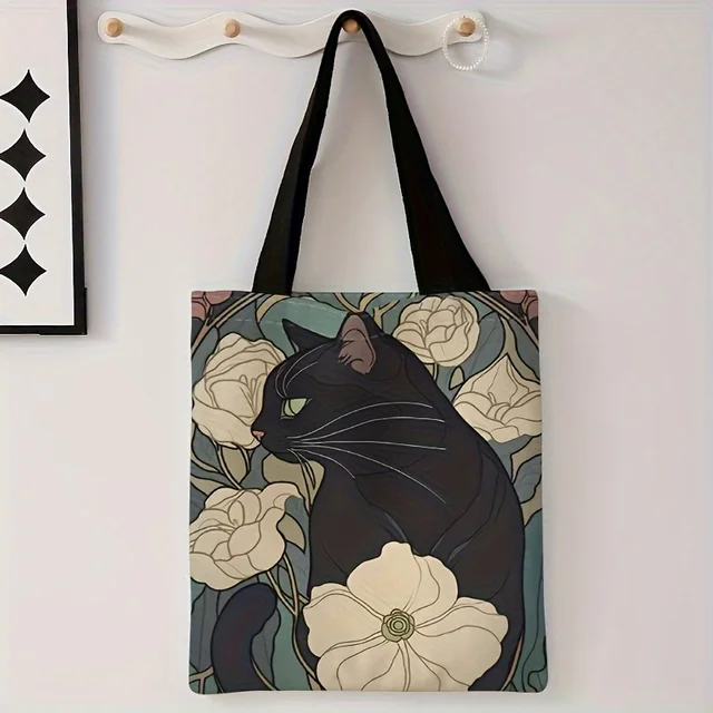 Cute Cat Kawaii Linen Tote Bag