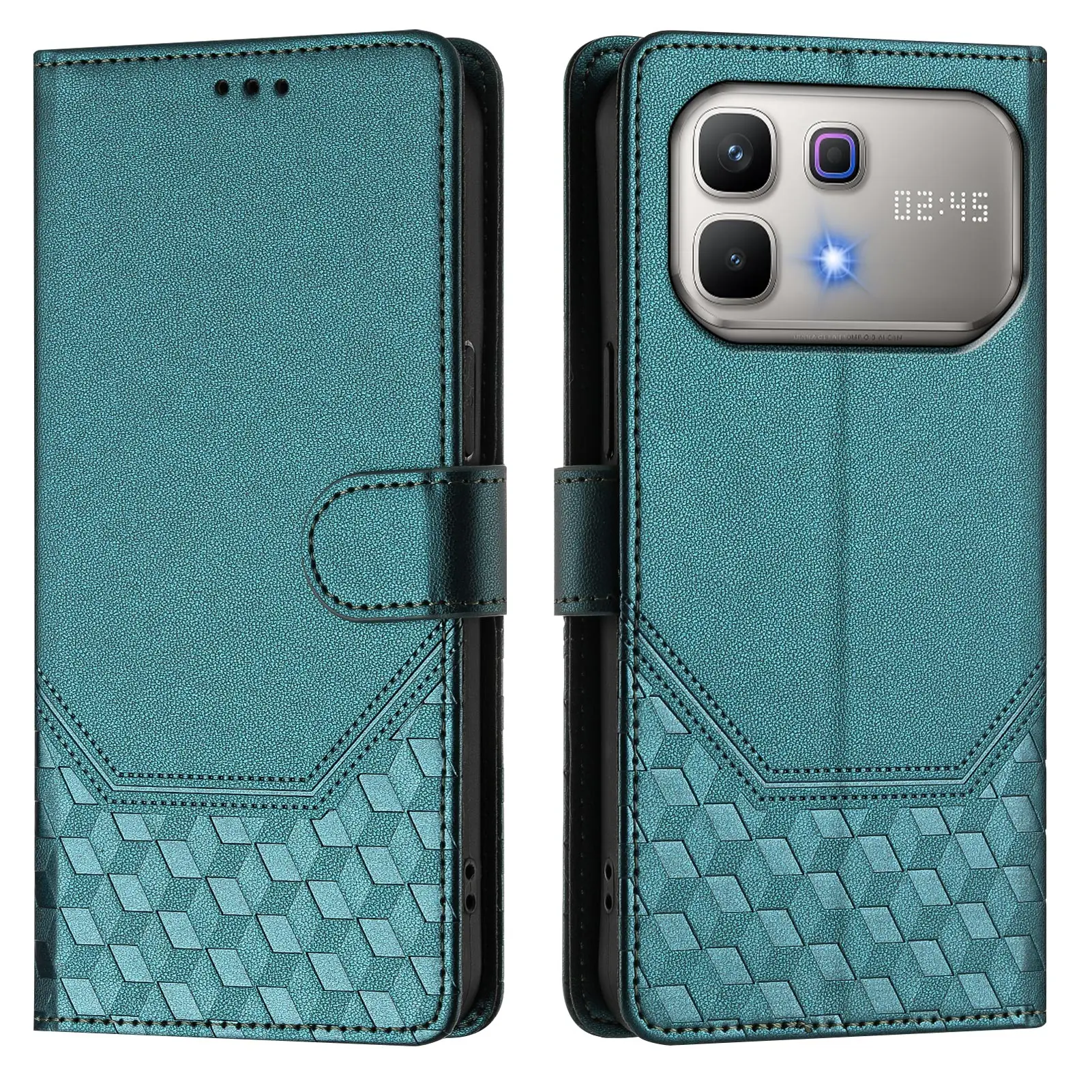 Classic Embossed Leather Phone Wallet Flip Case in Black