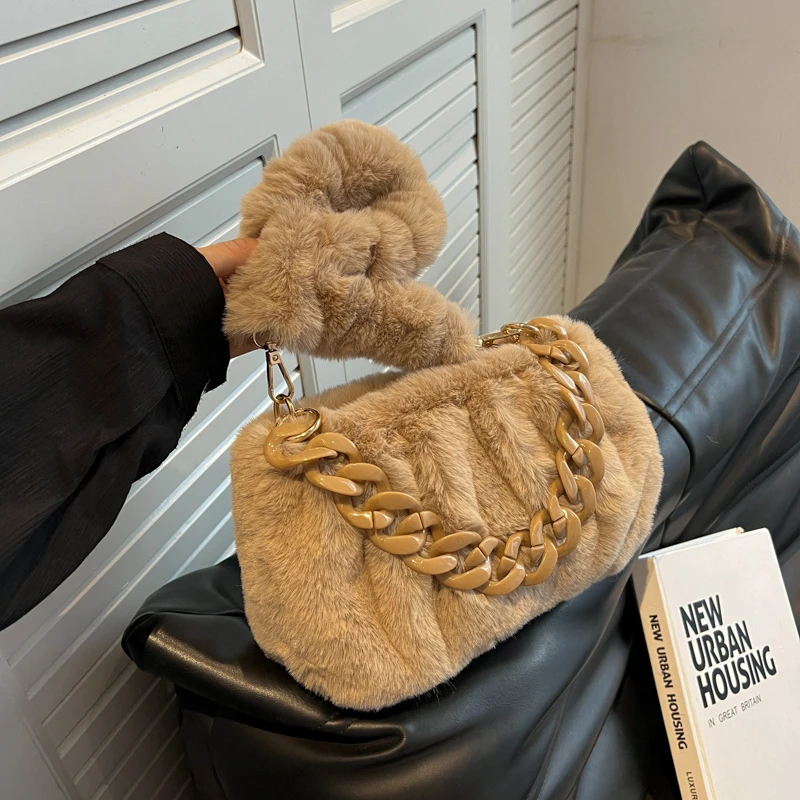 Luxury Faux Fur Chain Shoulder Bags Designer Soft Plush Women Handbags  Pluffy Crossbody Bags Warm Winter Big Shopper Purses - AliExpress