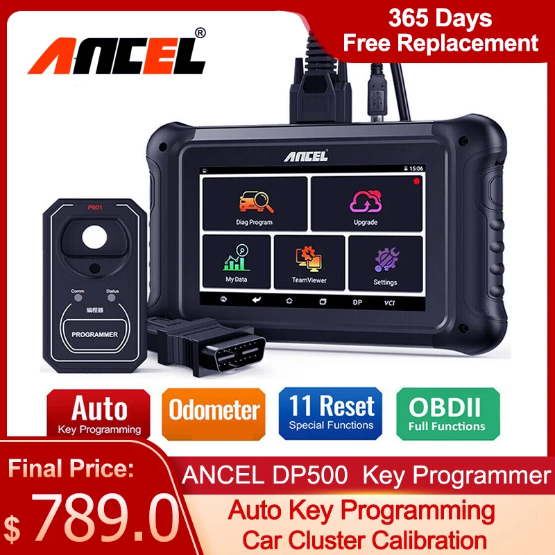 

ANCEL DP500 Key Programmer Auto Automotive Scanner Odo-meter Adjustment Tool Oil DPF EPB ABS Injector Reset OBD2 Car Diagnostic