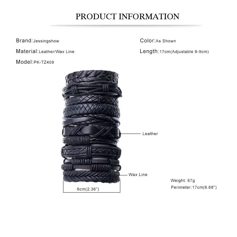 Set of 10 Unisex Handmade Braided Black Leather Bracelets - Minimalist Style