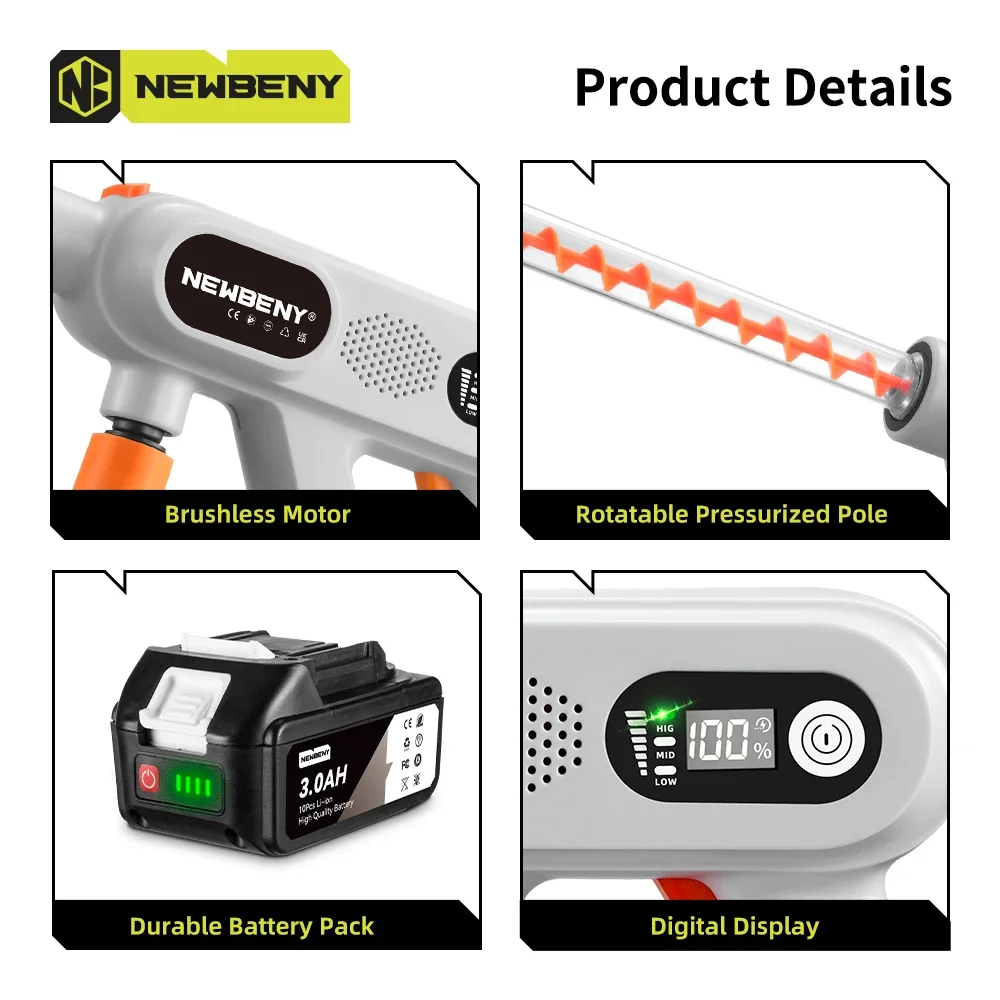 220Bar 5 IN 1 Brushless Car Washer 3 Gears Cordless Household Garden Cleaning Irrigation Tool 18V Battery high pressure washer