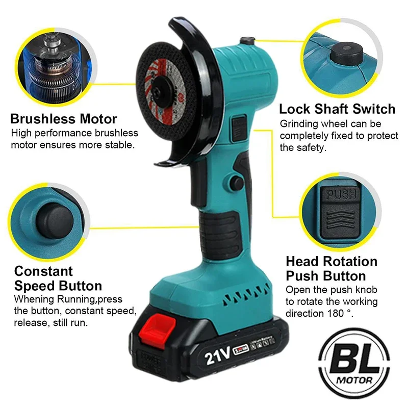 21V Brushless Mini Electric Angle Grinder Rechargeable Angle Grinder 180° Rotation Polishing Machine for Makita 18v Tools 2