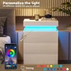 Nightstand with Charging Station and LED Lights,Night Stand with Sliding Top for Bedroom,Bedside Table with Drawers,Modern End 6